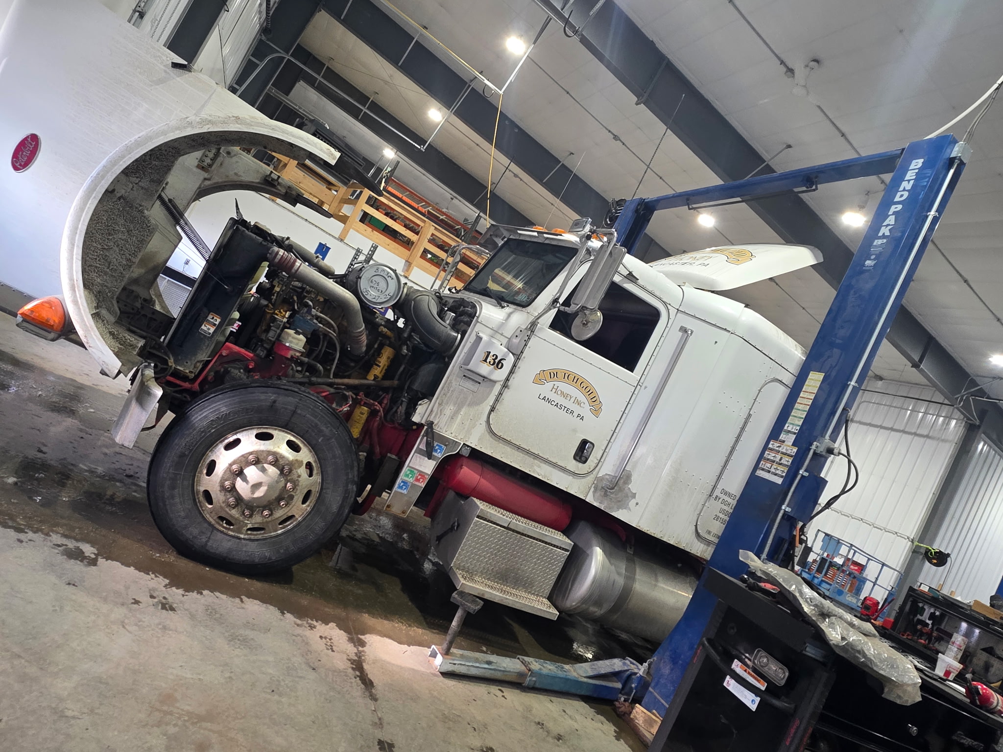 Commercial truck being serviced in our shop